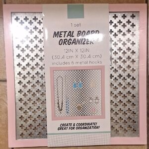 Metal Board Organizer with Hooks - Silver